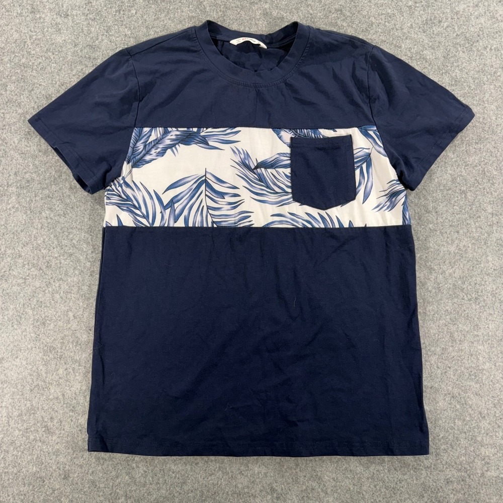 PatPat Mens Navy Blue Tropical Leaf Print Pocket T-Shirt Size Medium